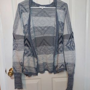 Maurices Blue Knit Striped Aztec Diamond Print Open Front Cardigan Size M
